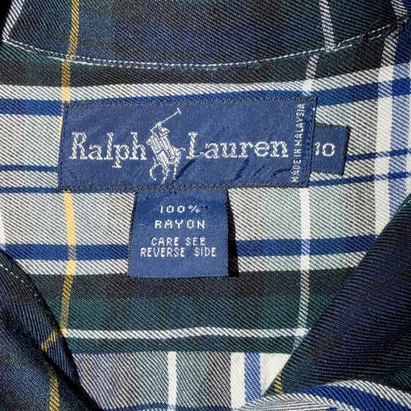 Ralph Lauren Womens Size 10 Blue Green Plaid Long Sleeve Button Up Blouse - Picture 3 of 8